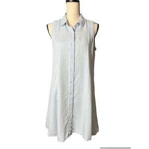 Velvet Heart Dress in Pale Blue w/White Stripes Button-up Sleeveless Size Medium